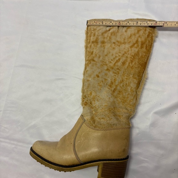 Blondo 70’s Vintage Women’s 9 Shearling Leather Sheepskin Boots Stacked Heel Rad - Picture 16 of 16